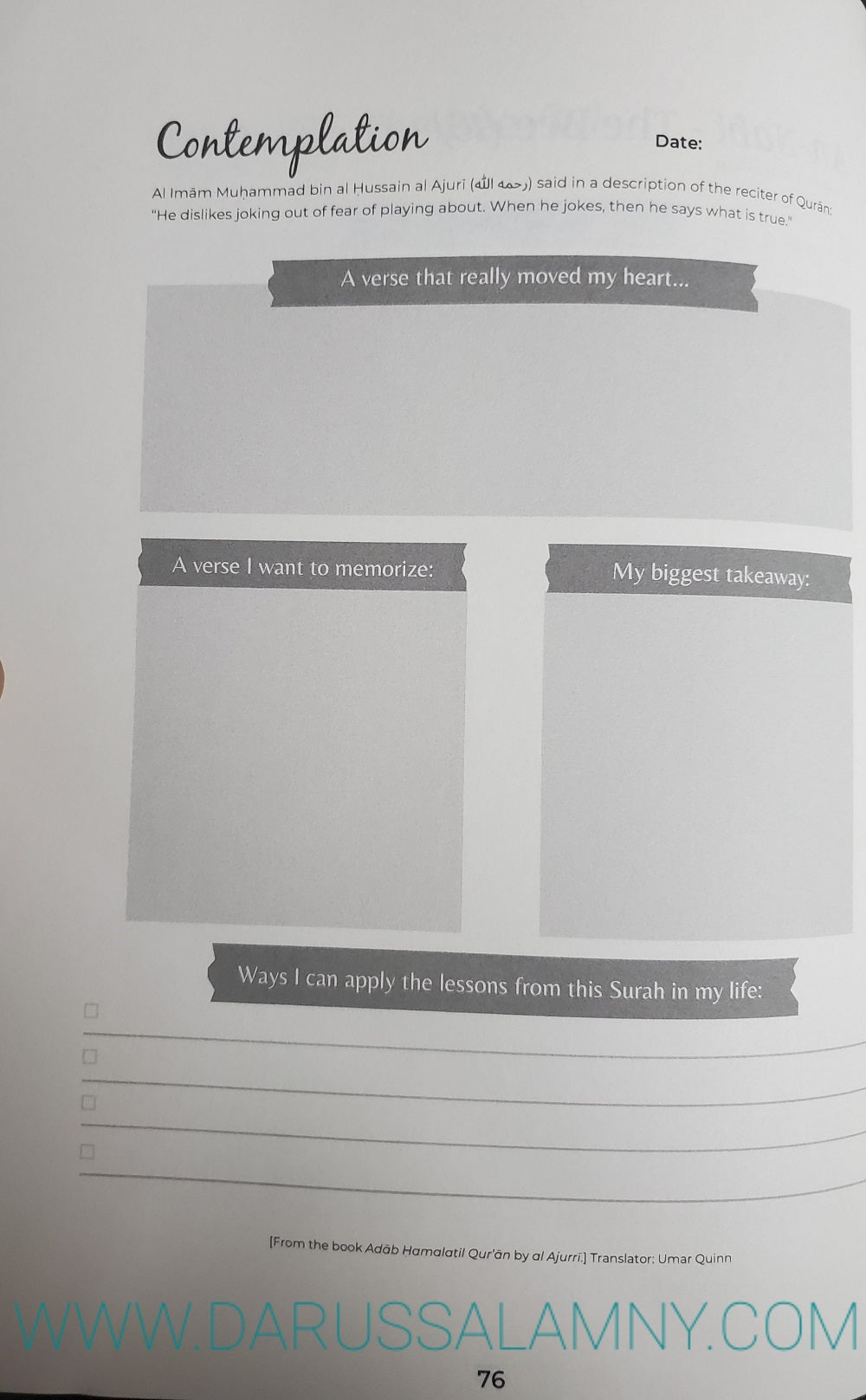 Contemplating over the QurÃ¡n-A Guided Reflection Journal
